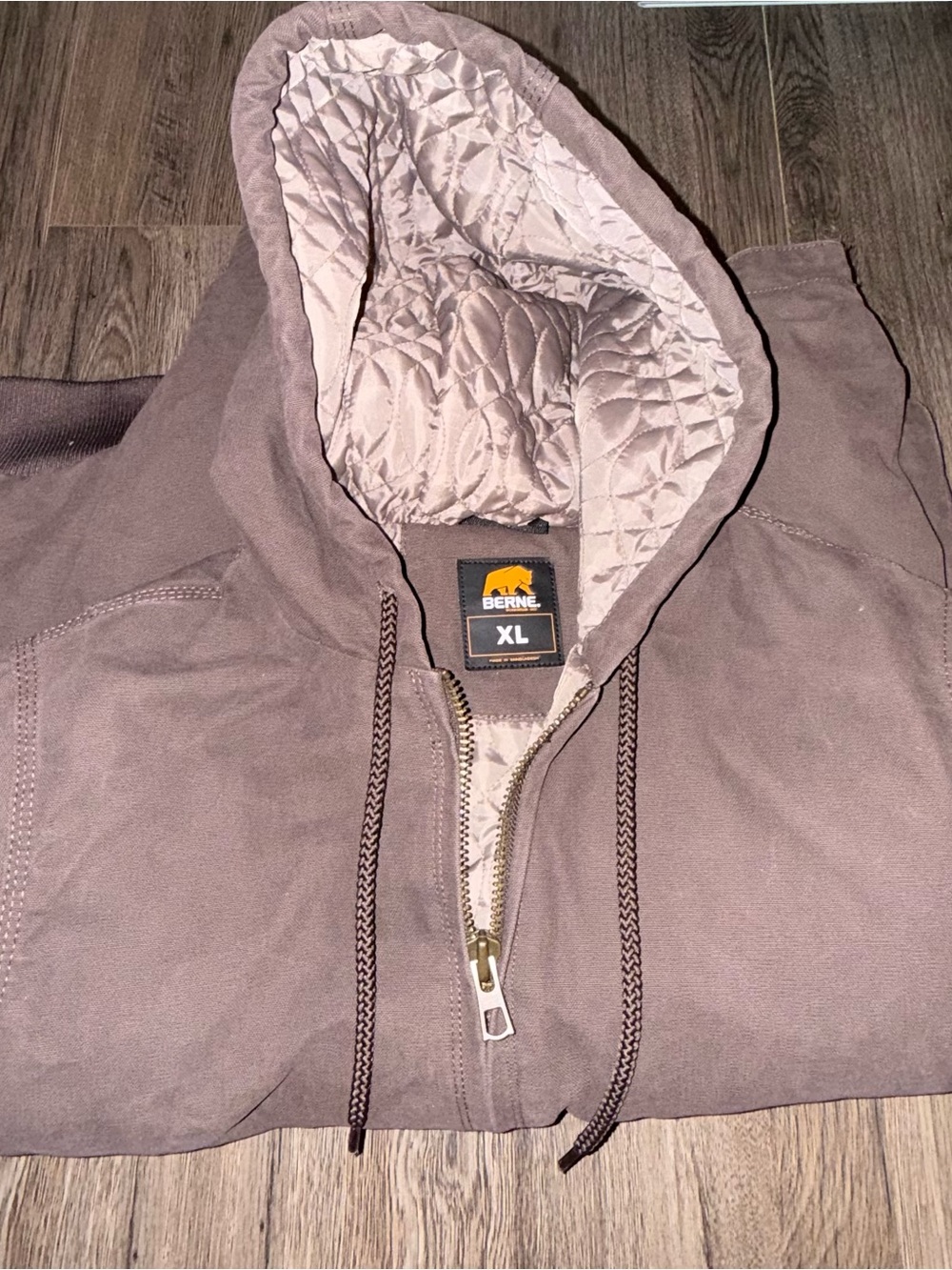 Berne Quilted-Lined Hooded Shirt Jacket in Taupe - Men's XL